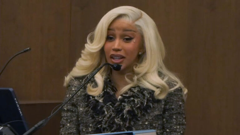 Cardi B in court responding to a lawyer’s question about her hair