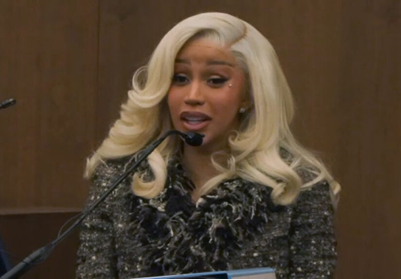 Cardi B in court responding to a lawyer’s question about her hair
